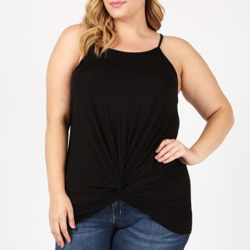 Sweet Lindsey Plus  Black Knit Gathered Bottom Tank Top - 1X